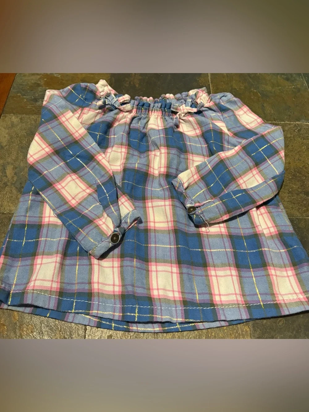(2) Piece Set-Blue and Pink Plaid Top with Blue Pants